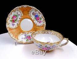 J. P. Jacob Petit Signed French Porcelain Gold Scroll 2 Cup & Saucer 1796-1868