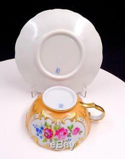 J. P. Jacob Petit Signed French Porcelain Gold Scroll 2 Cup & Saucer 1796-1868