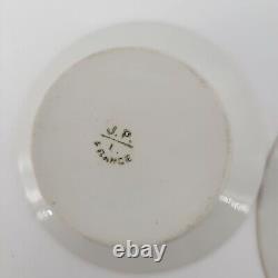J. P. Limoges Porcelain Ramekins With Saucers 6 Sets Pink Blue Floral WithGold Trim