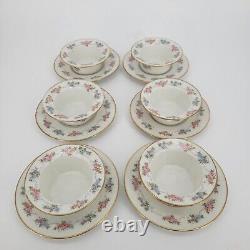 J. P. Limoges Porcelain Ramekins With Saucers 6 Sets Pink Blue Floral WithGold Trim