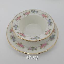 J. P. Limoges Porcelain Ramekins With Saucers 6 Sets Pink Blue Floral WithGold Trim