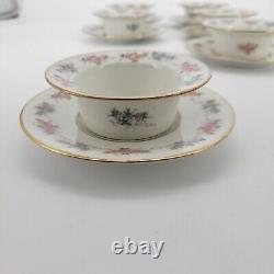 J. P. Limoges Porcelain Ramekins With Saucers 6 Sets Pink Blue Floral WithGold Trim
