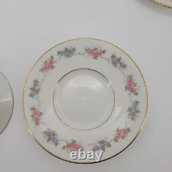 J. P. Limoges Porcelain Ramekins With Saucers 6 Sets Pink Blue Floral WithGold Trim