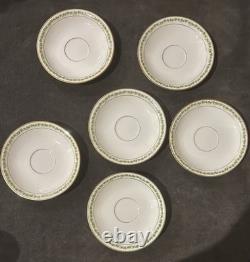 J Pouyat Limoges Chocolate Pot & 6 Demitasse Cups Saucers Gold Green Leaf POY48
