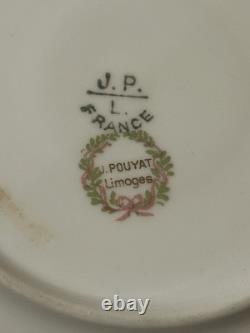 J Pouyat Limoges Chocolate Pot & 6 Demitasse Cups Saucers Gold Green Leaf POY48 J Pouyat Limoges Chocolate Pot & 6 Demitasse Cups Saucers Gold Green Leaf POY48