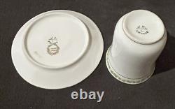 J Pouyat Limoges Chocolate Pot & 6 Demitasse Cups Saucers Gold Green Leaf POY48