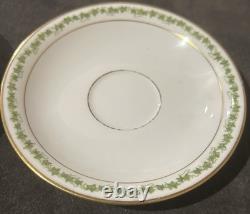 J Pouyat Limoges Chocolate Pot & 6 Demitasse Cups Saucers Gold Green Leaf POY48