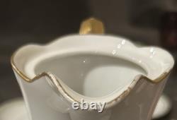 J Pouyat Limoges Chocolate Pot & 6 Demitasse Cups Saucers Gold Green Leaf POY48