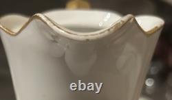 J Pouyat Limoges Chocolate Pot & 6 Demitasse Cups Saucers Gold Green Leaf POY48