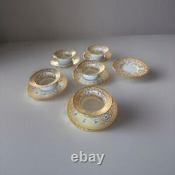 J Pouyat Limoges France Gold Trim 5 Sets Custard Cups & Saucers + 1 Extra Saucer