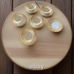 J Pouyat Limoges France Gold Trim 5 Sets Custard Cups & Saucers + 1 Extra Saucer