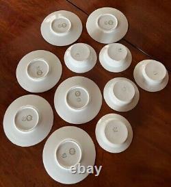 J Pouyat Limoges France Gold Trim 5 Sets Custard Cups & Saucers + 1 Extra Saucer
