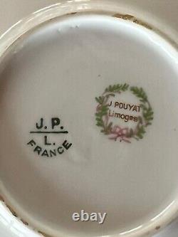 J Pouyat Limoges France Gold Trim 5 Sets Custard Cups & Saucers + 1 Extra Saucer