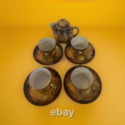 Japanese Dragon Ware Teapot + 4 cups and saucers Moriage Gold Hand Painted