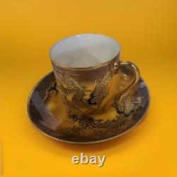 Japanese Dragon Ware Teapot + 4 cups and saucers Moriage Gold Hand Painted