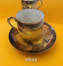 Japanese Dragon Ware Teapot + 4 cups and saucers Moriage Gold Hand Painted