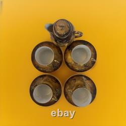 Japanese Dragon Ware Teapot + 4 cups and saucers Moriage Gold Hand Painted