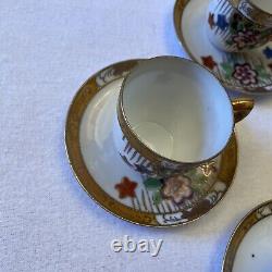 Japanese Export Porcelain China 4 Cups and Saucers. Floral /Gold Ribbon Rim