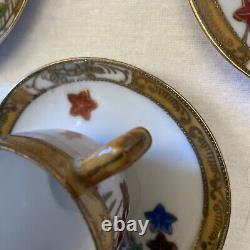 Japanese Export Porcelain China 4 Cups and Saucers. Floral /Gold Ribbon Rim