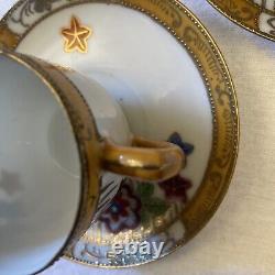 Japanese Export Porcelain China 4 Cups and Saucers. Floral /Gold Ribbon Rim