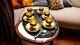 Japanese Lacquer Tray Tea Cups And Saucers Set Of 6 Hand Painted Black And Gold