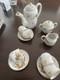 Japanese Lithophane Geisha Tea Set Gold And White Porcelain 5 Cups, 6 Saucers