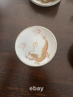 Japanese Lithophane Geisha Tea Set Gold and White Porcelain 5 Cups, 6 Saucers