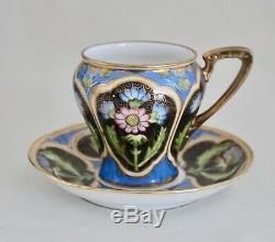 Japanese Porcelain Chocolate Pot with5 Cup & Saucer Set Nippon Green Wreath Mark