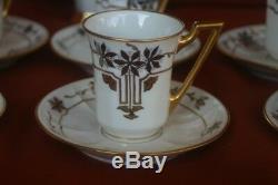 Jean Pouyat Limoges Chocolate Pot Cups & Saucers Hand Painted White Gold Silver