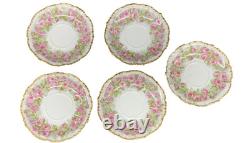 Jean Pouyat Limoges Porcelain Cups & Saucers Pink Roses & Gold Trim c. 1890