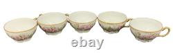 Jean Pouyat Limoges Porcelain Cups & Saucers Pink Roses & Gold Trim c. 1890