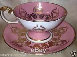 John Aynsley 1543 J A Bailey Footed Cup & Saucer Pink Gold Scrolls & Trim