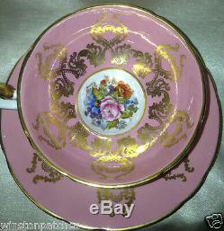 John Aynsley 1543 J A Bailey Footed Cup & Saucer Pink Gold Scrolls & Trim