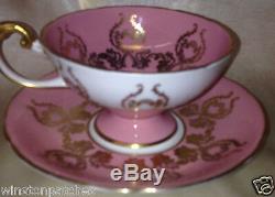 John Aynsley 1543 J A Bailey Footed Cup & Saucer Pink Gold Scrolls & Trim