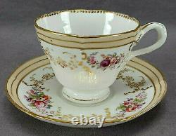 John Ridgway Floral & Gold Scrollwork Neuilly Shape Tea Cup & Saucer C. 1830-1855