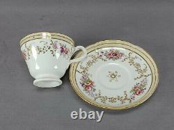 John Ridgway Floral & Gold Scrollwork Neuilly Shape Tea Cup & Saucer C. 1830-1855