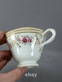 John Ridgway Floral & Gold Scrollwork Neuilly Shape Tea Cup & Saucer C. 1830-1855