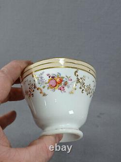 John Ridgway Floral & Gold Scrollwork Neuilly Shape Tea Cup & Saucer C. 1830-1855