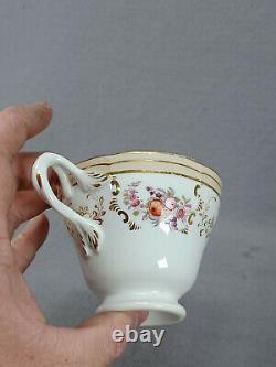 John Ridgway Floral & Gold Scrollwork Neuilly Shape Tea Cup & Saucer C. 1830-1855