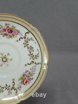 John Ridgway Floral & Gold Scrollwork Neuilly Shape Tea Cup & Saucer C. 1830-1855