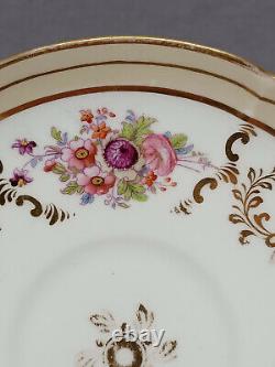 John Ridgway Floral & Gold Scrollwork Neuilly Shape Tea Cup & Saucer C. 1830-1855