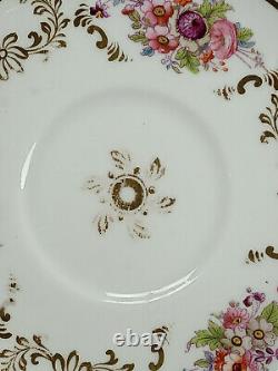 John Ridgway Floral & Gold Scrollwork Neuilly Shape Tea Cup & Saucer C. 1830-1855