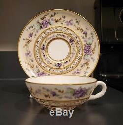 KTK Lotus Ware TEA CUP SAUCER Globe design purple flower GOLD Knowles Taylor