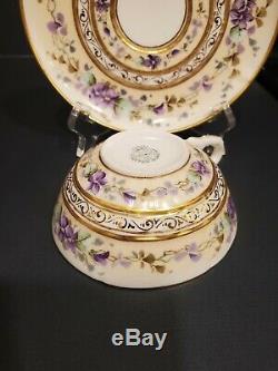 KTK Lotus Ware TEA CUP SAUCER Globe design purple flower GOLD Knowles Taylor