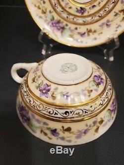 KTK Lotus Ware TEA CUP SAUCER Globe design purple flower GOLD Knowles Taylor