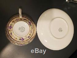 KTK Lotus Ware TEA CUP SAUCER Globe design purple flower GOLD Knowles Taylor