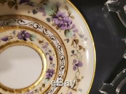 KTK Lotus Ware TEA CUP SAUCER Globe design purple flower GOLD Knowles Taylor