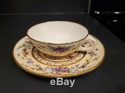 KTK Lotus Ware TEA CUP SAUCER Globe design purple flower GOLD Knowles Taylor