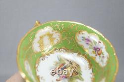 Klemm Dresden Hand Painted Watteau Scene Green & Raised Gold Tea Cup & Saucer A