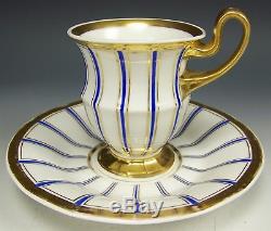 Kpm Hand Painted Art Nouveau Blue & Gold Footed Cup & Saucer